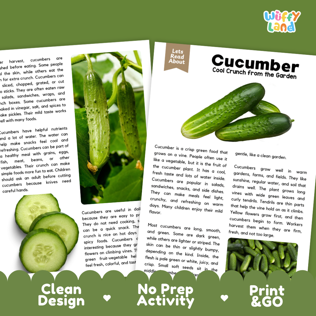 Teacher answer key page showing complete question solutions for cucumber reading comprehension practice