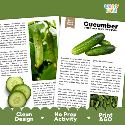 Teacher answer key page showing complete question solutions for cucumber reading comprehension practice