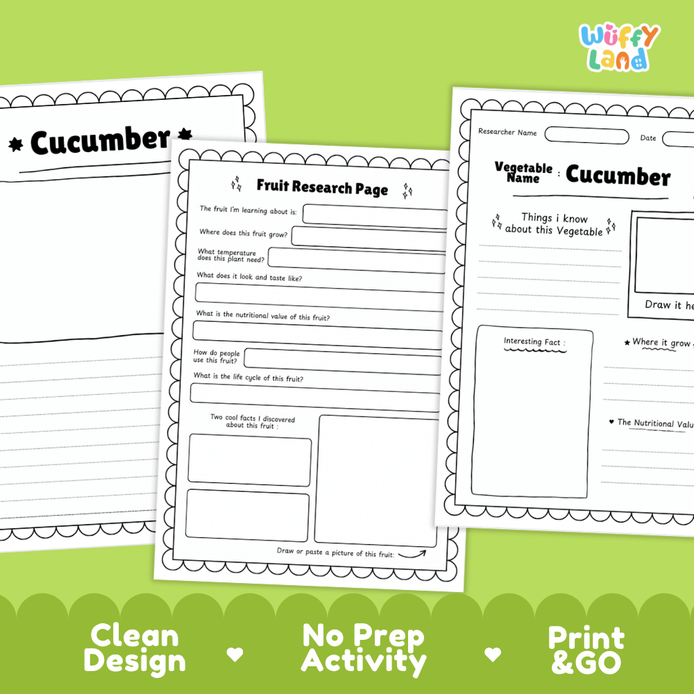 Cucumber Vegetable Research Page Worksheets