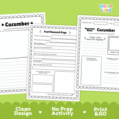 Cucumber Vegetable Research Page Worksheets