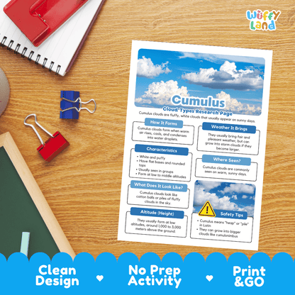 Cumulus Cloud Types Research Worksheets and Informational Fact Sheets
