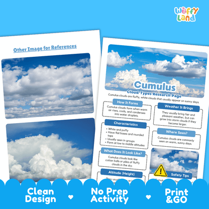 Cumulus Cloud Types Research Worksheets and Informational Fact Sheets