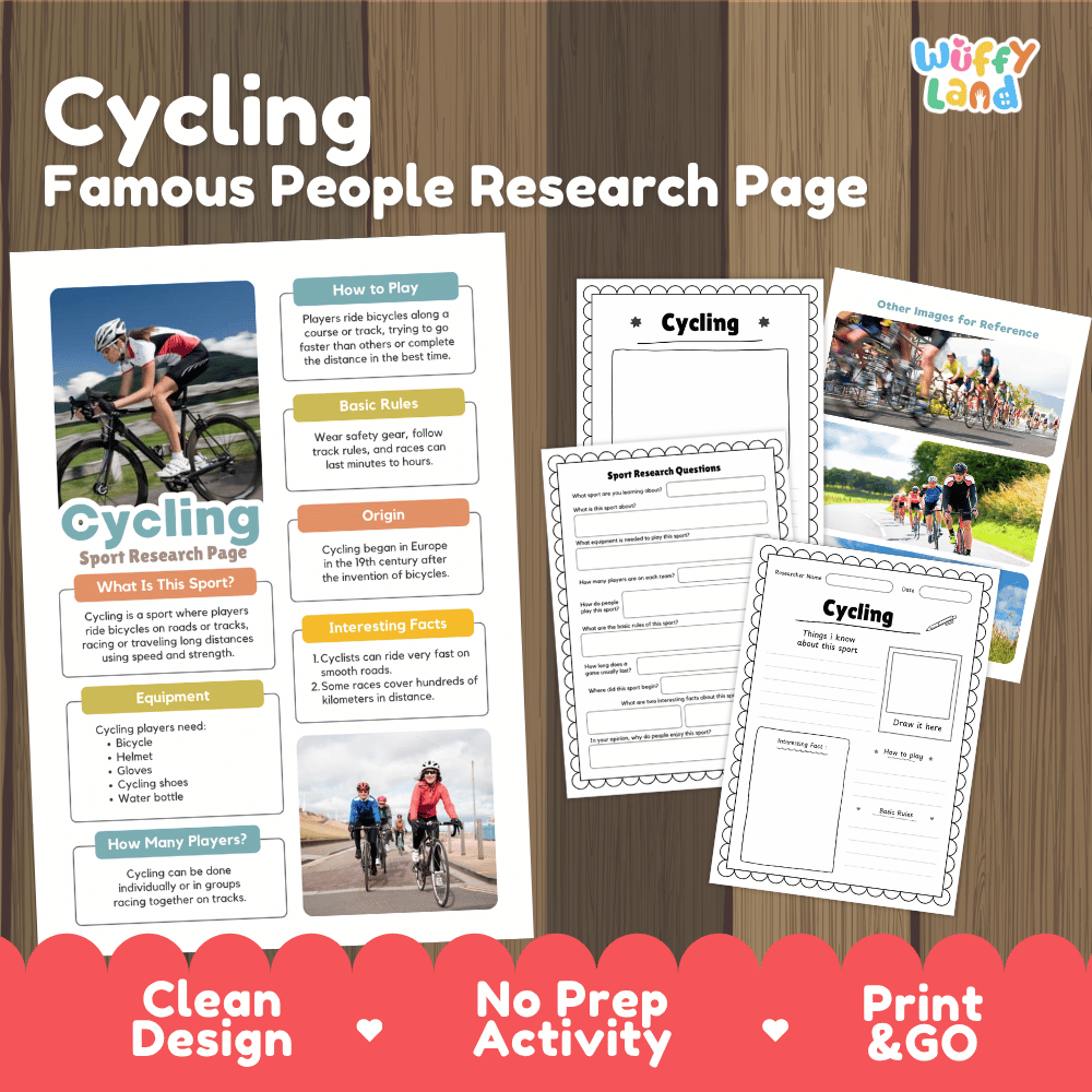 Cycling Sport Research Project Worksheets and Fact Sheet