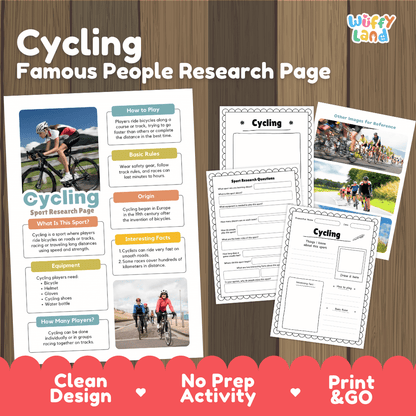 Cycling Sport Research Project Worksheets and Fact Sheet