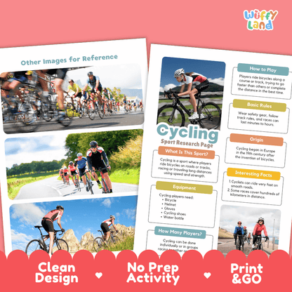 Cycling Sport Research Project Worksheets and Fact Sheet