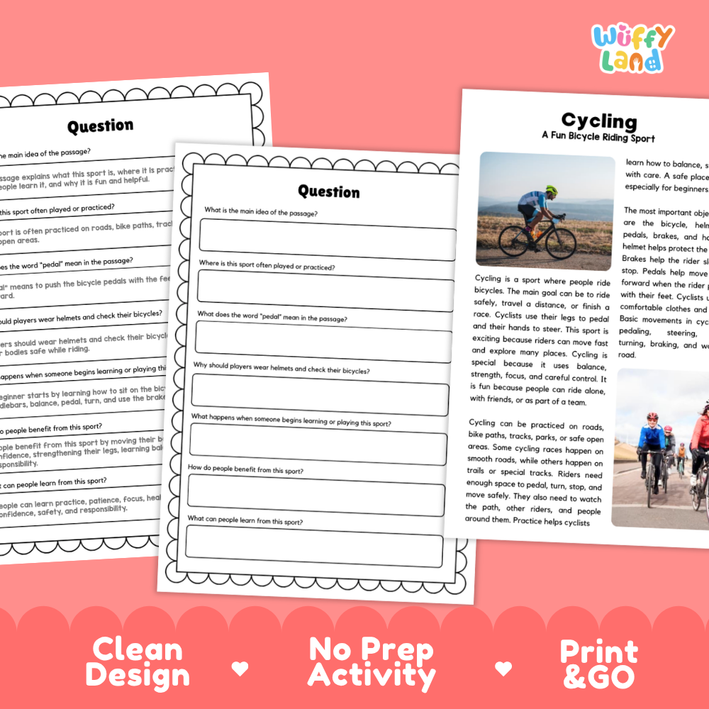 Cycling Sports Reading Passages Worksheets and Comprehension Activity