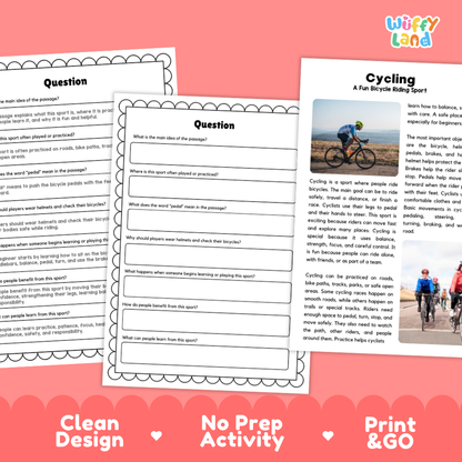 Cycling Sports Reading Passages Worksheets and Comprehension Activity