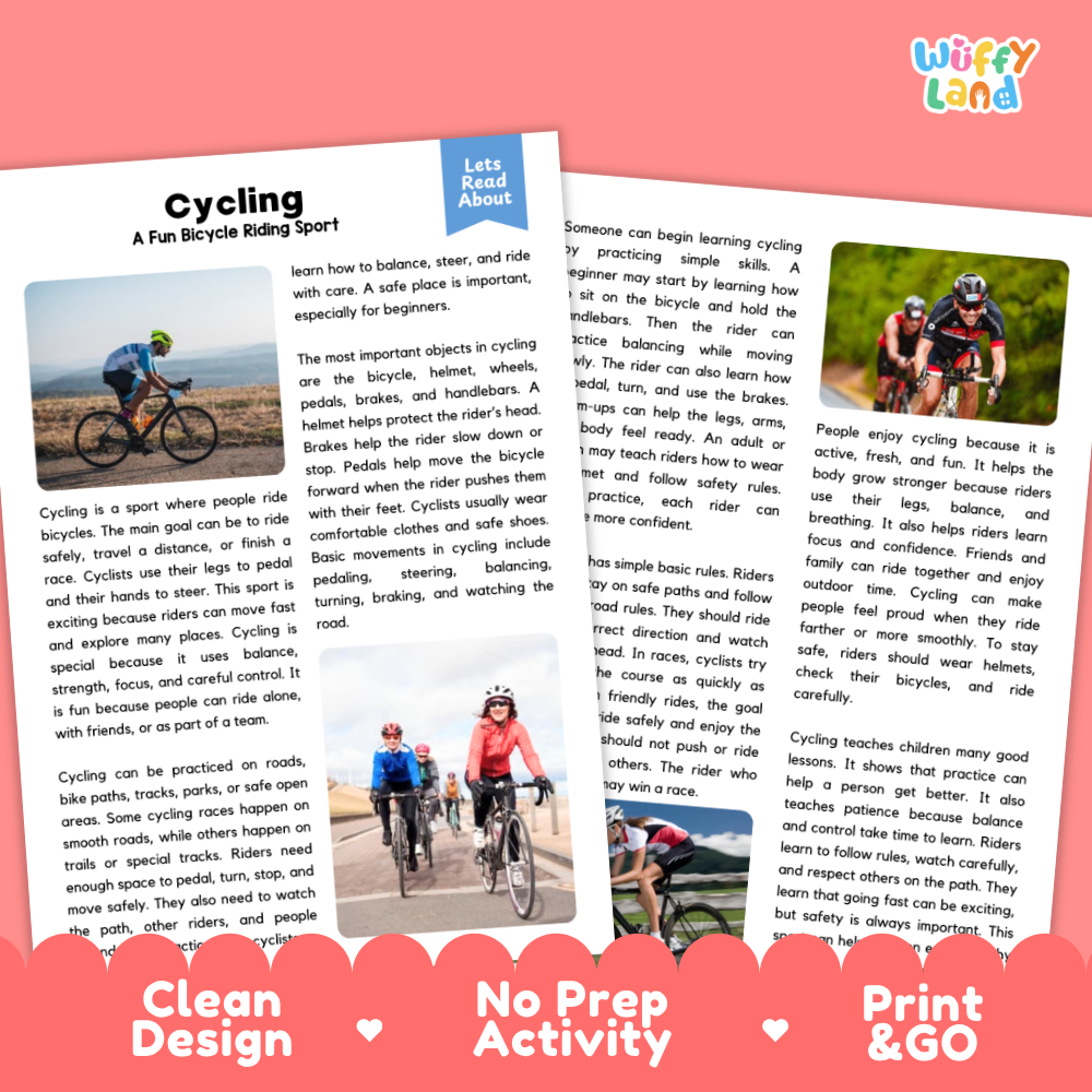 Cycling Sports Reading Passages Worksheets and Comprehension Activity