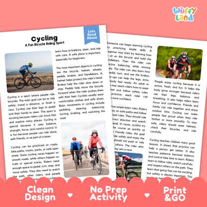 Cycling Sports Reading Passages Worksheets and Comprehension Activity