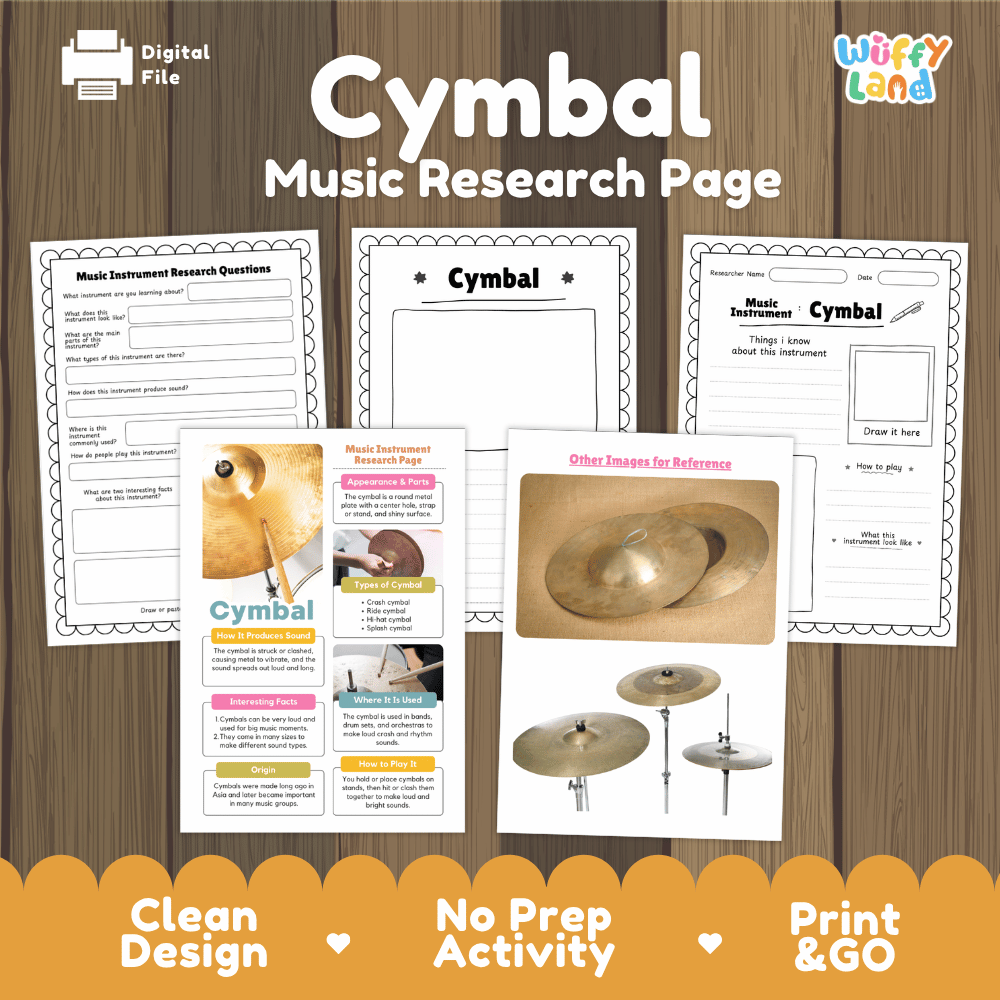 Cymbal Music Research Page Worksheets and Fact Sheet