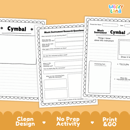 Cymbal Music Research Page Worksheets and Fact Sheet
