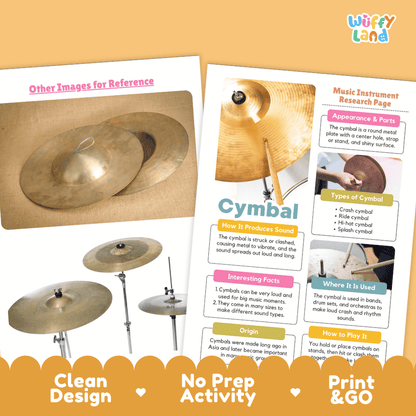Cymbal Music Research Page Worksheets and Fact Sheet