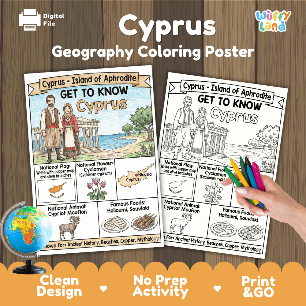 Cyprus Geography Coloring Poster | Country Study Research Activity and Worksheet