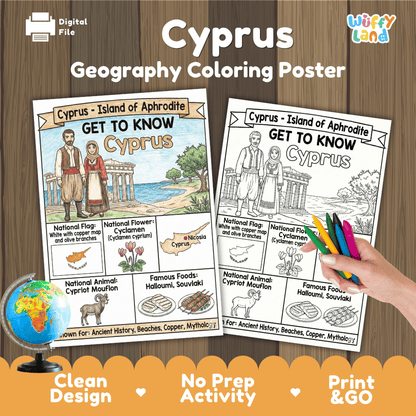Cyprus Geography Coloring Poster | Country Study Research Activity and Worksheet
