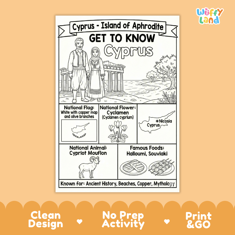 Cyprus Geography Coloring Poster | Country Study Research Activity and Worksheet