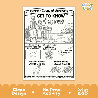 Cyprus Geography Coloring Poster | Country Study Research Activity and Worksheet