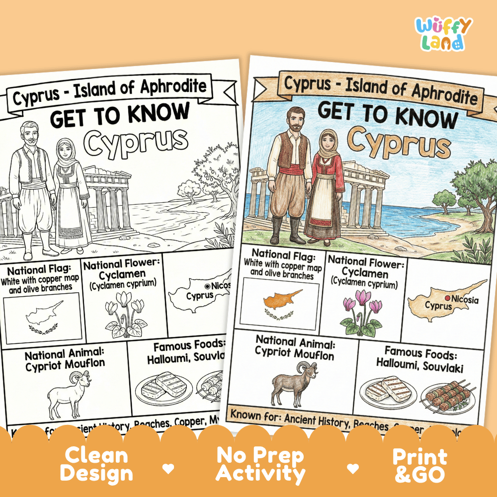 Cyprus Geography Coloring Poster | Country Study Research Activity and Worksheet