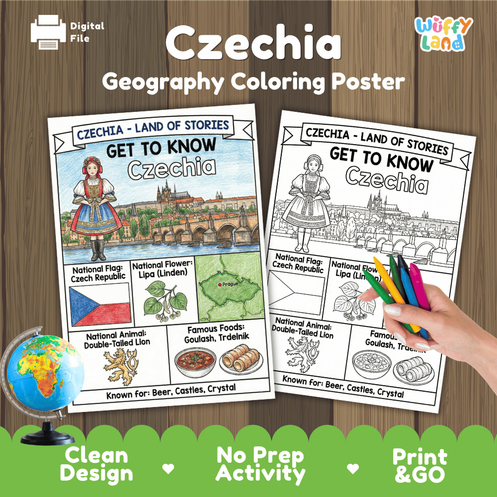 Czechia Geography Coloring Poster Worksheets