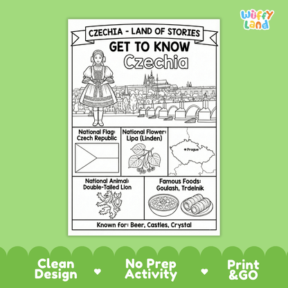 Czechia Geography Coloring Poster Worksheets