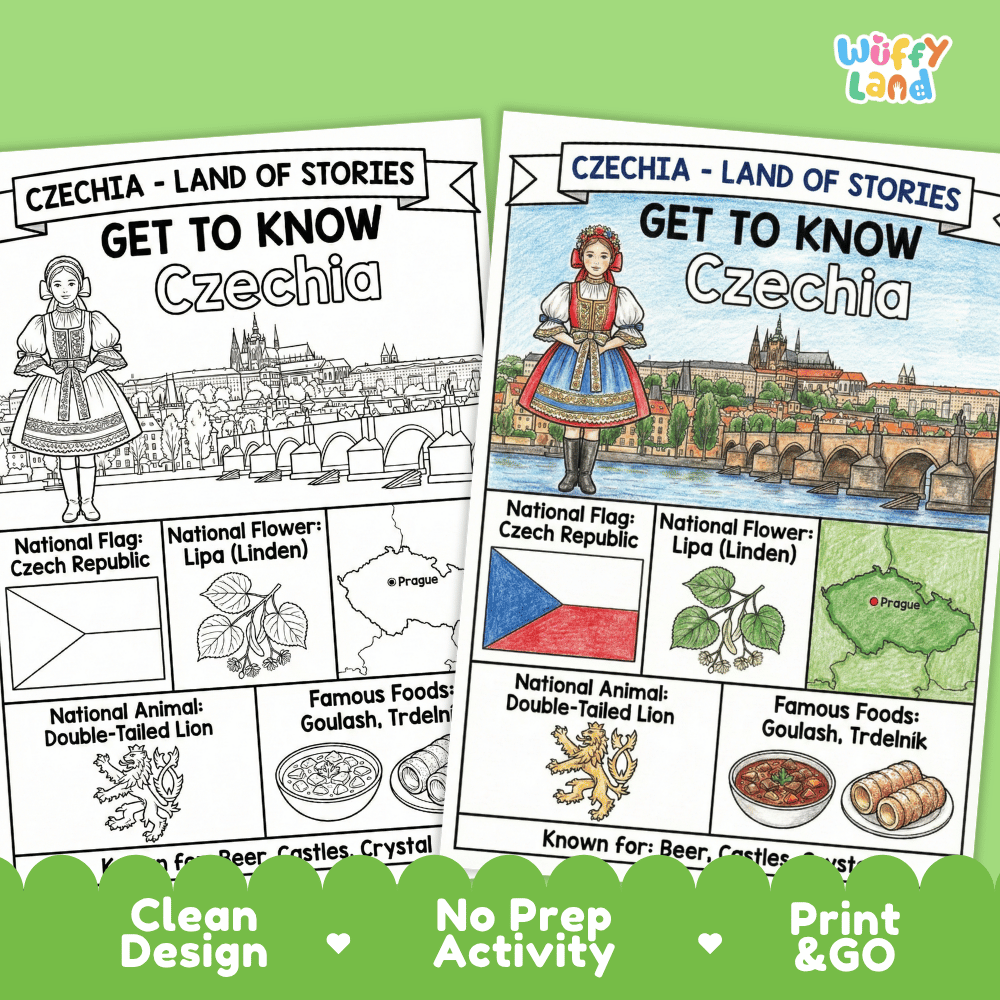 Czechia Geography Coloring Poster Worksheets