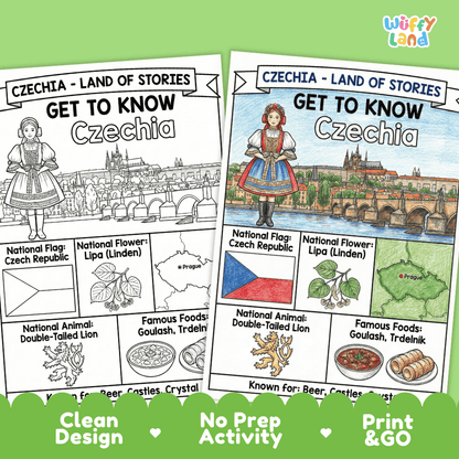 Czechia Geography Coloring Poster Worksheets