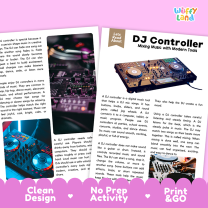 Teacher answer key page showing complete question solutions for DJ Controller music education reading comprehension practice