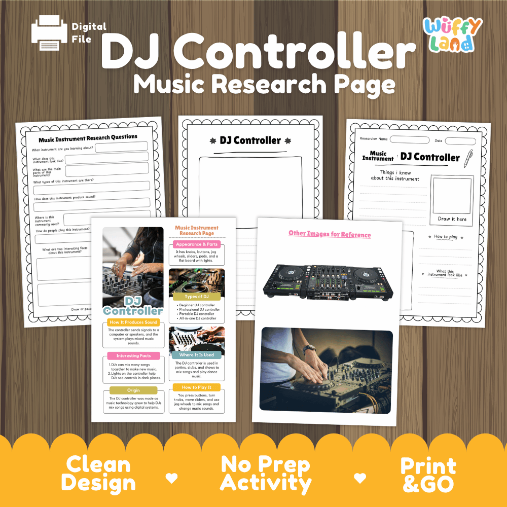 DJ Controller Music Research Page Worksheets and Information Poster