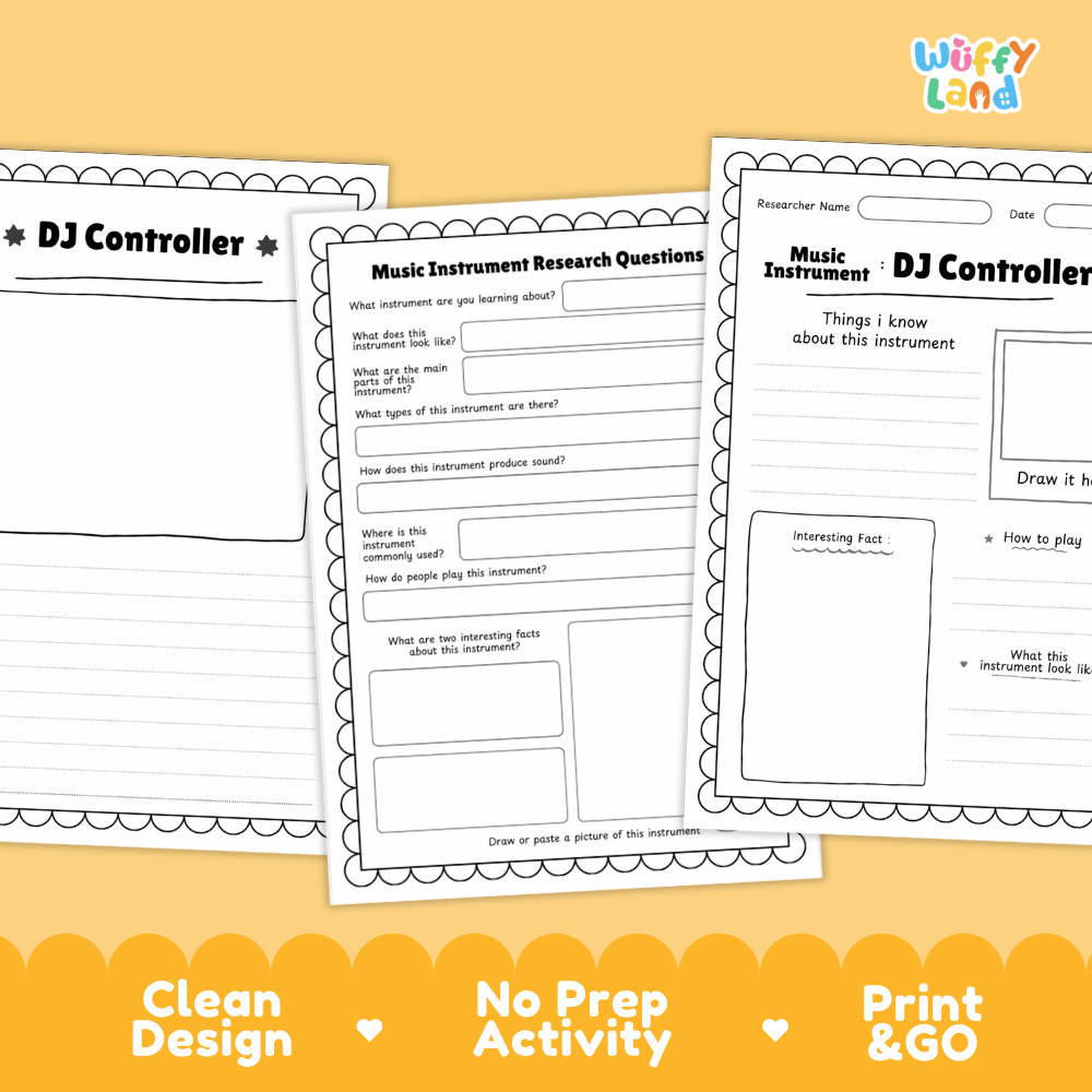 DJ Controller Music Research Page Worksheets and Information Poster