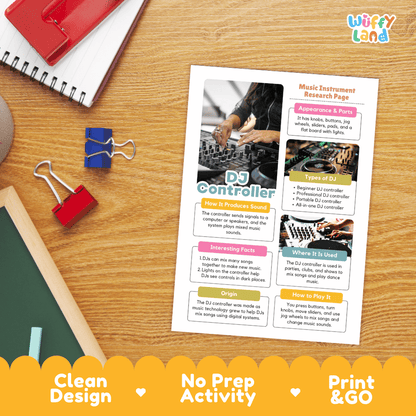 DJ Controller Music Research Page Worksheets and Information Poster
