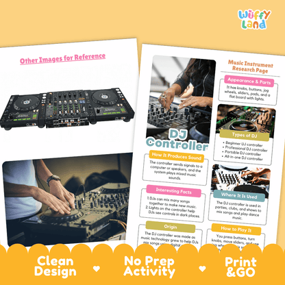 DJ Controller Music Research Page Worksheets and Information Poster