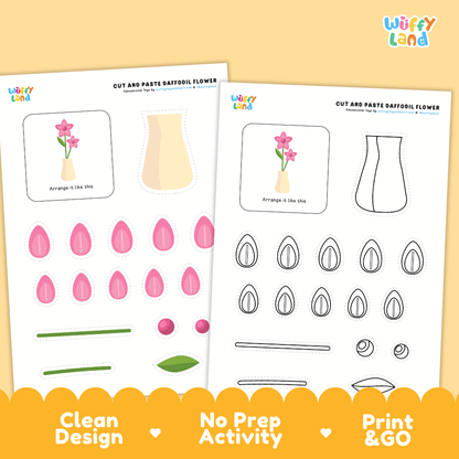 Daffodil Flower Cut and Paste Craft and Coloring Activity Worksheets