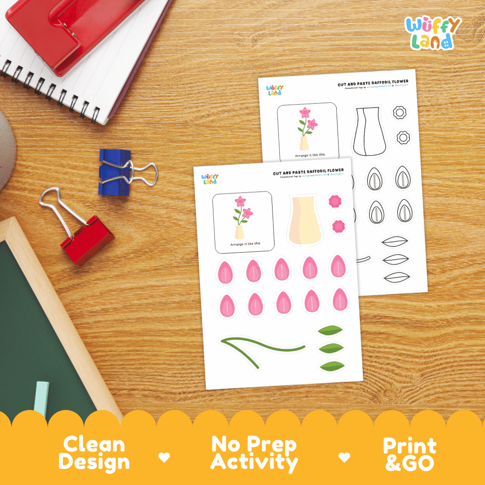 Daffodil Flower Cut and Paste Craft and Coloring Activity Worksheets
