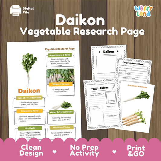 Daikon Radish Research Activity Worksheet Science Vegetable Asian Food RootPlant