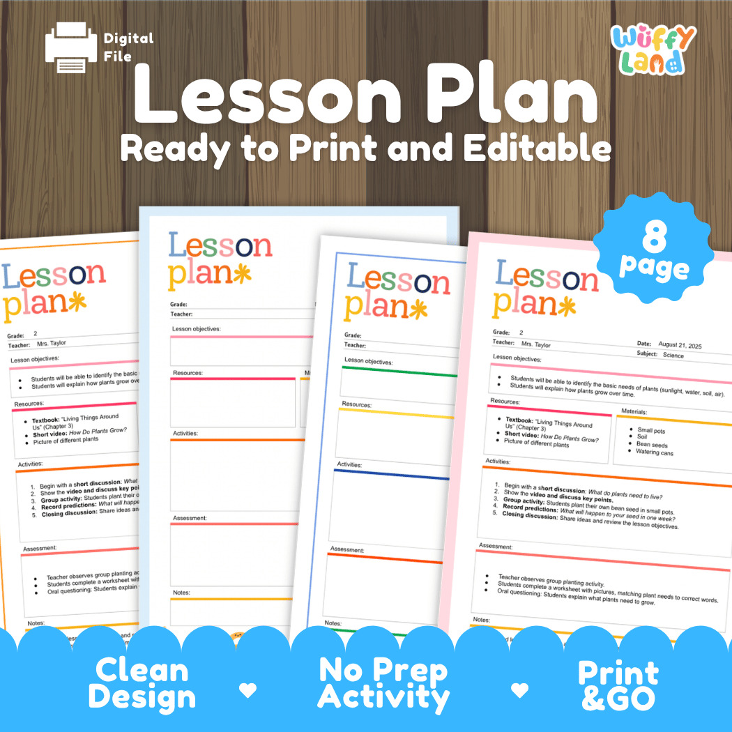 Daily Lesson Plan Templates Ready to Print and Editable Teacher Planner Pages
