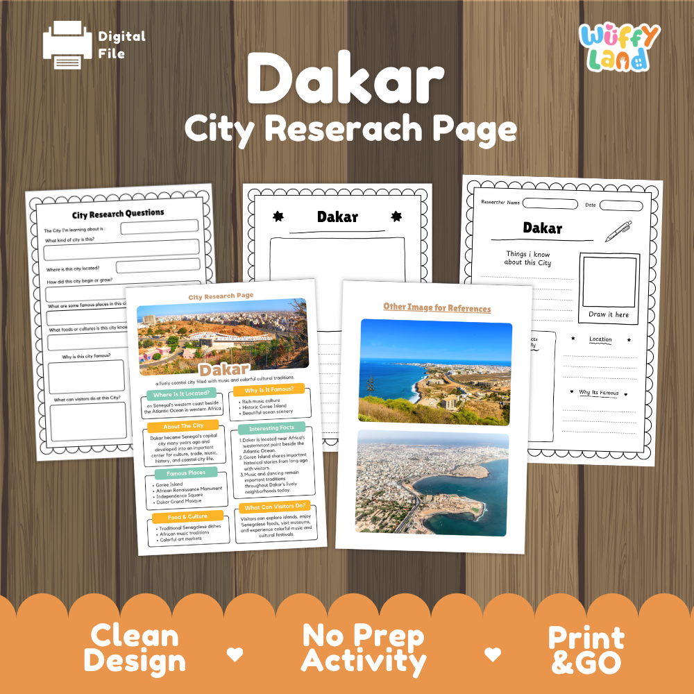 Dakar City Research Project Worksheets and Fact Page Activity