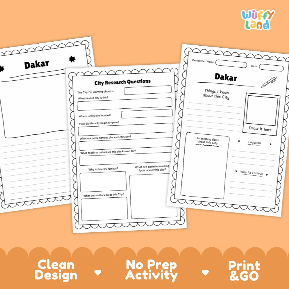 Dakar City Research Project Worksheets and Fact Page Activity