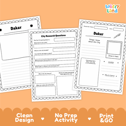 Dakar City Research Project Worksheets and Fact Page Activity
