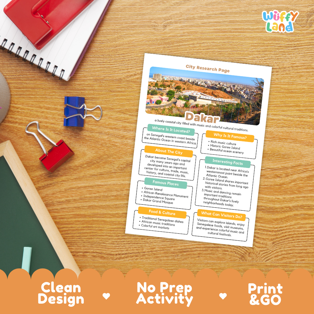 Dakar City Research Project Worksheets and Fact Page Activity