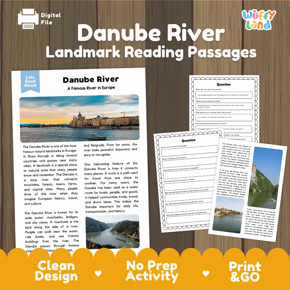 Danube River landmark reading passages educational study unit featuring nonfiction reading worksheets and authentic European river photography