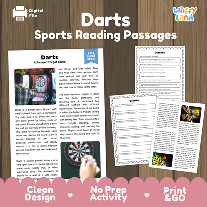 Darts Sports Reading Passages and Comprehension Questions Worksheets