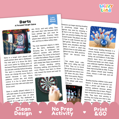 Darts Sports Reading Passages and Comprehension Questions Worksheets
