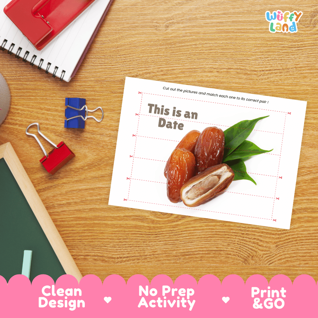 Date Cut and Match Activity Worksheets | Nuts and Dried Fruits Puzzle Printables