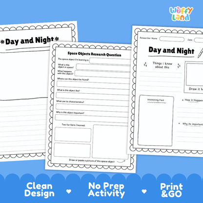 Day and Night Solar System Research Project Worksheets and Fact Sheet
