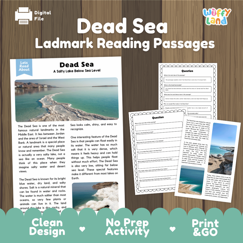 Dead Sea Landmark Reading Passages and Comprehension Worksheets