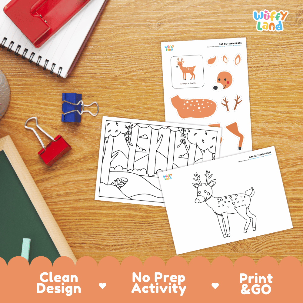 Deer Cut and Paste Craft and Coloring Pages Activity Worksheets