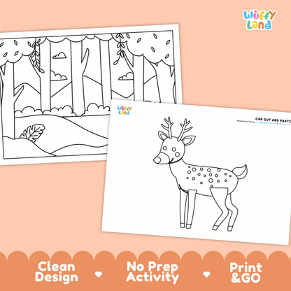 Deer Cut and Paste Craft and Coloring Pages Activity Worksheets