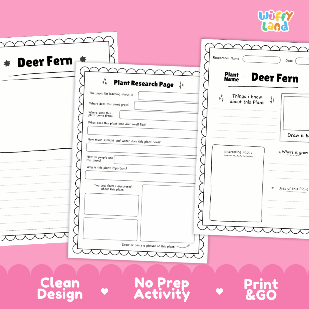 Deer Fern Plant Research Pages and Worksheets