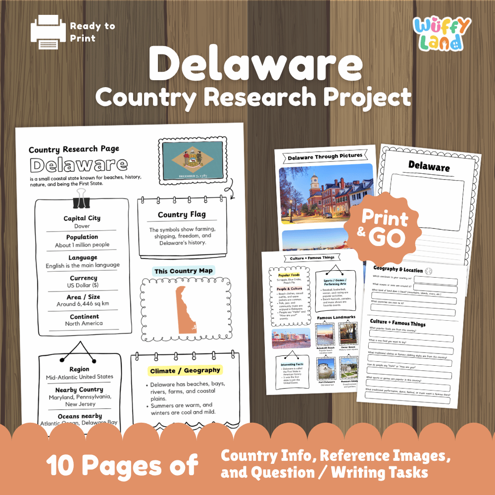 Delaware Country Research Project Worksheets and Activity Pages
