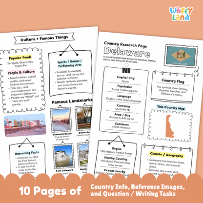 Delaware Country Research Project Worksheets and Activity Pages