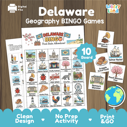 Delaware Geography BINGO Game The First State Activity Printable Boards